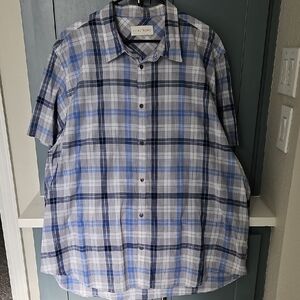 Men's 100% Cotton Blue Plaid Shirt
